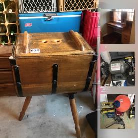 MaxSold Auction: This online auction features an Antique butter churn. Vintage telephone bench, Art Deco shaving mirror. Tools - Brico grinder, Miter saw, Jobmate jig saw and drill, Skil saw, Black and Decker circular saw, Craftsman socket and wrench set and more! Fishing and boating supplies. Computer components. Yard and garden tools. ART - Signed Brent Heighton 'Spring Lilies', Asian themed. Auto parts. Glass punch bowl set, art glass. Furniture such as Pecan end and coffee tables, office furnishings, LaZBoy recliner. Unusual rolling bank cart. and much more!