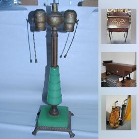 MaxSold Auction: This online auction features Antique golf clubs, Czech spill vases, prints, books. Collectible coins, Raimond Still banks, Jadite lamp and cups and saucers, Belleek china, sports cards. Sterling silver jewelry such as pins and rings. Larken style drop front desk. Bose speakers and Dell computer components. Tools and much more!