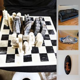 MaxSold Auction: This online auction features Soap Stone, art, Ikea TV Stand, Marble chess set, desk, luggage, Art, dishes and much more!