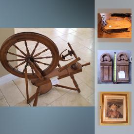 MaxSold Auction: This online auction features teak nesting tables, cocktail ring, 10K white gold necklace, 10 K white gold ring, antique soup tureen, custom made coffee table, antique spinning wheel and much more!