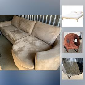 MaxSold Auction: This online auction features Conner sectional sofa form SofaSoGood, custom 42" granite and wrought iron coffee table; Ikea bed; wicker chair. Mud and Snow tires and much more!