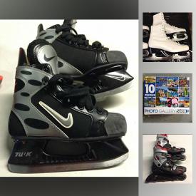 MaxSold Auction: This online auction features figure skates, puzzles, Empire Monopoly, Folding Scooters, Kites, Halogen lights, mini floor hockey sticks, helmets, skateboards, boogie boards, snow boards, roller blades, and much more!