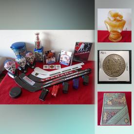MaxSold Auction: This online auction features Canadian, US coins, bank notes from Canada and more, metal beer sign, Robson acoustic guitars, Riva snowboard, cast iron side table, vintage hockey player pictures, vintage books, Repogle globe, vintage glass torso vase, NHL collectible items and much more.