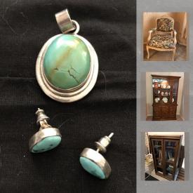 MaxSold Auction: This online auction features Jewelry such as women's and men's rings, turquoise and sterling silver earrings and pendant set, necklace and earring sets, pearl necklaces and costume. Royal Albert "Tea Rose" and Eschenbach china. Electronics such as a 22" Samsung TV and Technics stereo system. Collectible Waterman and Cross pens; coins and stamps; Beswick fish figurine; vintage handbags; Disney and Southwestern decor. Retro and lustreware Glassware, Crystal stemware and serving pieces. Furniture such as a Dining room suite, Sklar Pepplar sofa and loveseat, Kroehler sofa bed, many brass and glass look tables and etagere, chrome and glass as well. Hand tools, dolly. Yard and Garden tools and much more!