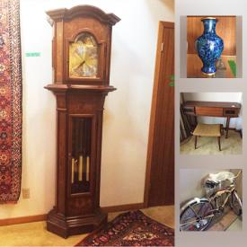 MaxSold Auction: This online auction features wool hand-knotted Iranian, Bokhara, Kilim and MCM Rugs. Teak furniture. Cloisonne, vintage brass and antique pewter. Evette clarinet. Laurentian grandfather clock. New in Packaging Super Cycle Classic Cruiser bicycle and much more!