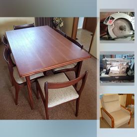 MaxSold Auction: This online auction features furniture such as upholstered chair with teak armrests, teak end table, dining table, upholstered couch, and wooden cabinets, Optimus keyboard, collectibles such as Hammersley fine bone china, crystalware, and silver plate items, electronics such as Rotel receiver, speakers, and HP Pavilion PC, power tools such as Skil router, Black & Decker sander, tile cutter, and radial saw, sewing machines, marble slab, wall art, Christmas decor, home health items, Honda lawn mower, copper piping, linens, table lamps, glassware, books, kitchenware, CDs, and much more!