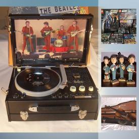 MaxSold Auction: This online auction features collectibles such as Beatles memorabilia, antique silverplate, Blue Mountain pottery, art such as original framed woodcut, framed signed oil painting, and framed Beatles show flyer, instruments such as artistic Eric Clapton acoustic guitar, Squier electric guitar, and violin with case, electronics such as Sylvania hi-fi phonograph, Technics turntable, Canon Pixma printer, LPs such as Van Halen, Elvis Presley, Frank Sinatra, and Bruce Springsteen, table lamps, vintage movie projectors, 8mm camera, Star Wars Lego sets and much more!