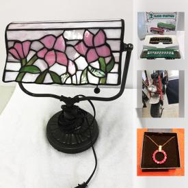 MaxSold Auction: This online auction features hockey trading cards, costume jewelry, Dale Earnhardt NASCAR Jacket, Camera Equipment, Budweiser and Okanogan Spring beer glasses, FireKing bowl, Celestron microscope, Pyrex bowls, vintage hand tools, inlaid trinket box, 3ton floor jack, paperweights, and much more!