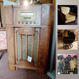 MaxSold Auction: This online auction features a Grandfather Clock, vintage radio, large variety of ladies shoes, dolls, vintage doll carriages, and much more!