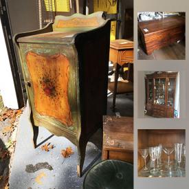 MaxSold Auction: This online auction features Furniture such as a Henredon china hutch from the 18th century Portfolio collection, vintage color rod iron and glass coffee table, Broyhill dresser, vintage sideboard. Vintage hanging and table lamps. Vintage gold rimmed stemware and punch bowl set. Collectible Snoopy phone; wooden ducks; Majolica plate; figurines including Hummel; brass and copper. "Best Massage" massage table - like new. Vintage art. Sharp and Kenmore AC units. Sporting goods such as a Miyata 26" bicycle with Thule Voyager rear-mount carrier; snow skis - Atomic 170 with poles, vintage Rossignol Equipe, Karhu Karuk x-country, 180. Yard tools and more!