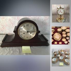 MaxSold Auction: This online auction features bone China cups and saucers, Sterling Silver cream and sugar, Johnson Brothers Dishware, antique Sessions mantel clock, antique bed warmer, Buffalo Pottery milk jug, Royal commemorative cups, cross and olive glassware and much more.