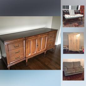 MaxSold Auction: This online auction includes Magic Chef electric stove, vanity with designer sink, furniture such as Malcolm highboy dresser, sectional sofa, and outdoor patio chairs, renovation materials such as laminate flooring, porcelain tile, and solid wood flooring, art such as signed framed prints, and much more!