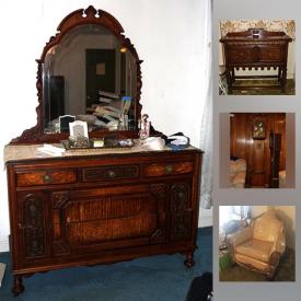 MaxSold Auction: This online auction features Vintage Furniture: Three bedroom suites; dining room suite; desk with inlaid marquetry; two MC vinyl chairs. Clocks such as two grandfather, vintage wooden table clock and Ansonia mantle clock. Collectible trains, including contents of toy train materials workshop; porcelain birds. China such as Winterling, Bavaria service for 8 plus serving pieces. Original acrylic by John Hogan and watercolor by May Baker. Franklin Foundry wood lathe, Benchmark testers and more! Vintage Electronics including tube radios. Vintage dresser set. Costume jewelry and more!