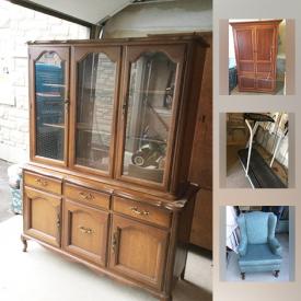 MaxSold Auction: This online auction features furniture such as buffet with hutch, cherry TV cabinet, antique secretary desk, and wingback chair, Toshiba 55” TV, pottery, framed prints, ceiling lights, chandeliers, home decor, Nikon camera and much more!
