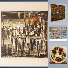 MaxSold Auction: This online auction features Andrew Plum art, Hand knotted door rug, Abstract on canvas by Domenic Agostino, ONKYO AV Receiver, Midwinter coffee set, Moorcroft pottery, and much more!