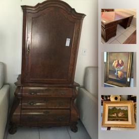 MaxSold Auction: This online auction feature art such as original oils on canvas, Columbian painting, original watercolor, and framed prints, furniture such as antique desk, Tuscany chairs, Natuzzi recliners, and vintage Dutch china cabinet, wool rug, fine china, silverplate tea service, glassware, table lamps and much more!