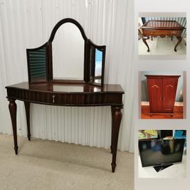 MaxSold Auction: This online auction features 45" Flat Screen TV, Table/Vanity with Detachable Mirror, Chair, Vintage Wood Hall Tree, Cole Bowman Painting, Adeline Porcellana Disegno Italiano Tea Set, Yolanda Bello Porcelain Dolls and much more!