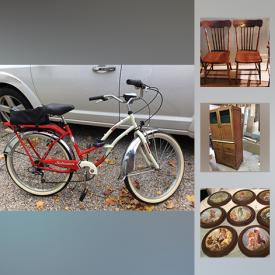 MaxSold Auction: This online auction features Master Massage Portable Table, Vintage Asian Shipping Barrel, Exercise Equipment, Husqvarna Sewing Machine, Huskylock Serger, Clarice Cliff Planter, Antique Hoosier Cabinet, Dutch Folk Art Corner Cupboard , Mother Goose Series Collector Plates, Beaver Fur Jacket, Schwinn Bicycle and much more!!