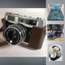 MaxSold Auction: This online auction features a Fortress Mobility scooter, Pentax, Agfa, Emi K, Mamiya cameras and accessories, china such as a Sadler tea set, Royal Albert "Lavender Rose" tea cup sets, 24 Christmas dishes and more! Antique and vintage Royal and Underwood typewriters; Italian Lincoln sewing machine in table; vintage auto parts; commercial cheese maker; Sunbeam mixmaster with milk glass bowls. Collectible comics; tins; Hallmark ornaments; handbells. Vintage glass such as Fire King white with gold rim tea cup sets, Arcopal flan dish and more!