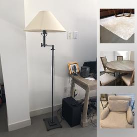 MaxSold Auction: This online auction features furniture such as Dumont round dining table, French square chairs, West Elm side table, and armchairs, floor lamps, folding chairs, glassware and more!