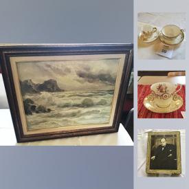 MaxSold Auction: This online auction features Sir Winston Churchill Cookie Tins, Bells, Oil Original Painting, Water Colour By Robert Mann, Royal Albert Poinsettia Christmas Mugs, Paragon China Cup, Antique Letter Pick Metal Box and much more!