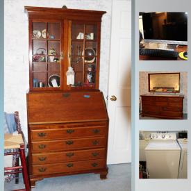 MaxSold Auction: This online auction features Antique children's chairs. Furniture such as Hardin Furniture Co King bedroom suite, Pennsylvania House buffet, Young Republic china hutch, General Interiors maple dining table and 8 chairs, Maddox secretary, plus a glass front cabinet, Drexel rush seat cushioned arm chairs and ottoman; as well as a bentwood storage bench with cushion and a vintage golden oak file cabinet. Electronics such as a HP Pavilion desk top computer and Aurora shredder. Collectible airplanes, airplane photos; US president's coins vol. 1 and 11; Sports memorabilia; large teddy bear collection and doll furniture; Herend and Goebel; stamps and thimbles; vintage Pyrex; breadboards and stoneware. Original Art, cross stitch samplers, needlepoint. And more! Stannah chairlift. Men's jewelry. China such as Lenox "Kingsley" dishes. Cut/pressed Glass and crystal, silver overlay pitcher, hobnail milk glass tumblers and much more!