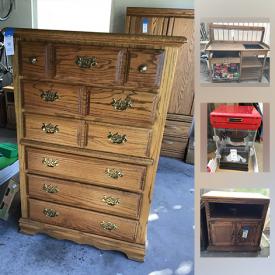 MaxSold Auction: This online auction features Aero Garden Farm, furniture such as Catalina oak dresser, oak Armoire, and puzzle table, potting bench, small kitchen appliances, storage containers, crafting supplies, vintage glassware, fine bone china, linens and more!