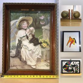 MaxSold Auction: This online auction features Skelmo Woodcut, Japanese Color Woodcuts, Antique Books Collection, German Text Tin Tin Books Collection, Small Trampoline, Cast Iron Toys, Antique 1920's Deco Cast Bookends, Alexander Calder Lithographs, MCM Wood Lamp, Brother Printer and much more!