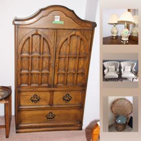 MaxSold Auction: This online auction features a Vintage dining room suite with unusual wood grain consisting of a china cabinet, buffet and dining table and chairs; a vintage waterfall style desk; Vallieres queen bedroom suite; Den suite. Vintage radio; sewing box; CCM stationary bike; ladies bicycle; kitchen table. Electronics such as a LG 42" and Viewsonic 27" TVs; Computer components such as a Lenovo tower, Dell keyboard, 20" Acer monitor; JVC stereo system. Sporting goods such as two Callaway golf bags with various makers clubs. Tools. China and glass/crystal stemware and serving pieces and more!