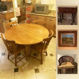 MaxSold Auction: This online auction features furniture such as side chairs, kitchen tables, king size waterbed, marble-inlay coffee table, loveseat and sofa, electronics such as Samsung TV, decor such as framed art, lamps, and glassware, sports equipment such as Callaway golf clubs and much more!