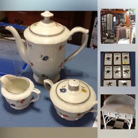 MaxSold Auction: This online auction features Furniture such as a Ethan Allen sideboard with hutch, white wicker vanity. Vintage household items such as spice containers and a Delft blue canister set, Pyrex and Glasbake, federal glass, and Christmas items including Pfaltzgraff Winterberry and more!