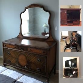 MaxSold Auction: This online auction features marble topped wood chest, Ethan Allen chair with ottoman, Thomasville dining table, and Bassett sofa, electronics such as 39” Sony TV and Sony receiver, Lenox glassware, Aynsley china, framed art with COA and more!