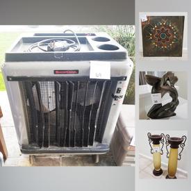 MaxSold Auction: This online auction features Items for the Home such as decor for bed, bath. For pets such as a feeding station, pet carrier, digital feeder with voice message. Abstract and signed ART. Tools such as a Delta air compressor, Portable swamp shop cooler. Sporting goods such as a men's Specialized mountain bike, scuba gear. Yard and garden. Exercise equipment. Electronics such as 2 DVD players and speakers. Craft supplies and carriers and more!