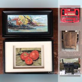 MaxSold Auction: This online auction features a Vintage Armoire, pie safe. Swiss made hammered copper Stockli Netstal cookware. Kenmore fridge. Art such as originals by artists WM and Jan Russell, Gerry Putnam, prints, framed needlepoint. Electronics - 3 Bluetooth printers, Philips DVD player. Boating and fishing such as a Magma BBQ, ladder, tow rope; drift sock and tackle boxes with contents. Collectible Bobby Hull cards and more!