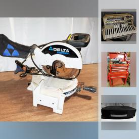 MaxSold Auction: This online auction features VINTAGE "VICTORIA" PIANO ACCORDION, comics, ETHAN ALLEN Buffet, DELTA SHOPMASTER Table Saw, Electric Hurricane Lamps, Metal Tractor toy, Mid century style lamp, Vintage SINGER Sewing Machine and much more!