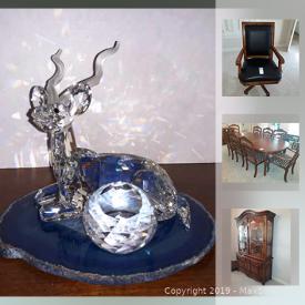 MaxSold Auction: This online auction features furniture such as chairs, bedframes, Ethan Allen buffet, dining table and chairs, sofa bed, recliner and more, glassware, Wedgwood, rugs, plants, Mikasa dishes, fan, Black and Decker trimmer, washer and dryer stands, bench, Swarovski, oneida flatware, plants and more!