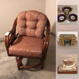 MaxSold Auction: This online auction features Antique Bohm Bristol Co. lapel watch, cachepots, inkwells, sterling silver coffee pot. Furniture such as a bent bamboo sofa and two chairs; Victorian nursing chair. Furs. Watercolour by Peck; F Lansdowne prints. Collectible miniatures; copper kitchen items; hammered aluminum serving pieces; Moorcroft vase. Waterford Crystal vase and birds. China such as Royal Albert "Juliet"; Coalport, Dresden and Minton dishes and plates, Royal Worcester "Evesham" oven to table. Vintage Derby Day game; Pyrex; c 1953 wedding dress; table linens. Yard and Garden tools and more!