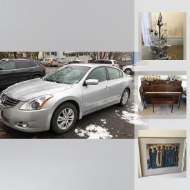 MaxSold Auction: This online auction features a 2010 Nissan Altima, apartment sized piano, antique dry sink, rattan chair, antique dough box, Silverplate condiment server, Sterling Silver sugar shaker, Persian rug, Ironstone, Gwyneth Travers Woodcut Print, Jugs, Crocks and more.