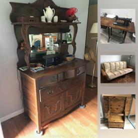 MaxSold Auction: This online auction Features Two-sided screen w/ hand-painted designs on silk, Dishes, Dolls, Pots, Fans, Shovels, rakes, mattocks, mauls, axe, post-hole digger, iron pin, pruner, bow saws, scythe, hack saws, carpentry saws, Oak refinished sideboard with mirror and much more.