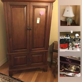 MaxSold Auction: This online auction features an Antique late 18th century Welsh dresser with hutch, Apothecary cabinet, c 1890 Chinese carpet, c 1840 Imari bowl, oil portrait, encyclopedia with stand. Furniture such as a dining room suite, two patio tables and chairs, several drop leaf tables, CR Laine loveseat and sofa, several bedroom suites and components. Sterling silver, silver plate and brass serving pieces / candlesticks. China such as a Satsuma 14 piece tea set; Haviland, Limoges, Delft, Meissen, Asian-themed and more! Art such as original oils. Collectible Wedgwood Jasperware, Boehm bird figurine, wooden boxes, vintage toys. Handmade Matt Janke hand blown glass chandelier; wooden sailboat plus sails and oars; quilts and an unfinished hooked rug. Electronics such as Audio, Visual and Computer components. Shop and Yard Tools. Photography and Cameras. Vintage radios. Musical instruments such as a Couesnon tuba and King trombone. Freemotion exercise bike. Camping equipment and much more!