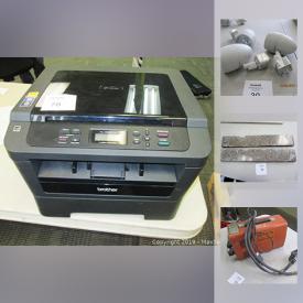 MaxSold Auction: This online auction features Flexiblok Air/Oiler, Rubber Wheels, Quartz Tile Slabs, Cold Welder, Weather Stripping NIB, Motor Disconnect Switches, High Temp Melt Sensor, Circuit Breaker Motors, Strut Clamps, Samsung Imaging Unit, Knock Out Seals, EMT Die Cast Fittings, Brother Wireless Printer, MakerBot Replicator, Pipe Bender and much more!!!