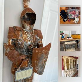 MaxSold Auction: This online auction Features a Knights Armor, 5 Pc Stanley Bedroom set, vintage framed art, tables, lamps, dishes, Rugs and much more.