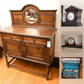 MaxSold Auction: This online auction features Antique Pewter, Majolica jugs / pitchers, lighting, a French stone mantel clock, blanket box and more! Vintage Early Quebec pine cabinet, East lake, barley twist and balloon back chairs, a sewing table. Collectible mantel clocks including a Gingerbread; vintage radios such as a MC Philco and German Loewe; coins and stamps; trains / die cast cars and planes / remote control / race car. Sterling and silver plate salt and pepper shakers. Vintage pressed Glass goblets and "bulls eye" comports / Webb & Corbet crystal. Wedgwood and Royal Copenhagen "Quaking Grass" dishes. Electronics: Stereo components such as Technics and JVC turntables, Akia and Marantz cassette decks, Yamaha, Technics, Pioneer and receivers, Sony and Denon CD players, Tower and McCurdy speakers; Panasonic Viera 42" Flatscreen, LG 22" LCD TVs and more!