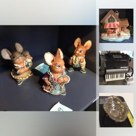 MaxSold Auction: This online auction features a Birks sterling dish. Collectible Pen Delfin figures and plates; Winnie the Pooh/Disney lithographs. Art such as an acrylic of a girl, French sterling mini painting. China such as Myott "Blue Chelsea" dish set and 10 Bavaria dessert plates. Vintage La Tosca, Italy accordion. Electronics such as a Playstation 2 and 3 consoles, controllers, games and more!