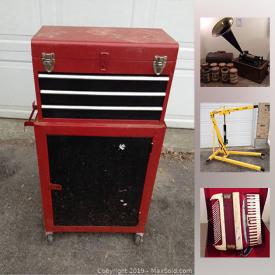 MaxSold Auction: This online auction features Antique Edison Cylinder Standard Phonograph, Power Fist 2 Ton Engine Hoist, Wood Snowshoes, Sterling Silver Jewelry, art, Reliable Toys Porky Pig Piggy Bank, Barbie Dolls and much more!