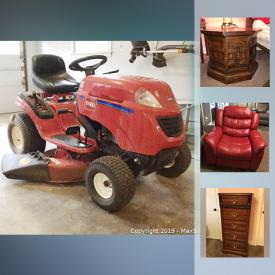 MaxSold Auction: This online auction features a lawnmower, tools, electronics, furniture such as a wooden table, bookcase, folding table, cabinets, dining table and chairs, end tables, TV stand, foot stool, rocker recliner and more, towels, linens, office supplies, art materials, sewing machine, artwork, Nordictrack, Kenmore freezer and more!