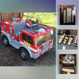 MaxSold Auction: This online auction features decor such as indoor Christmas decorations and Easter decorations, vintage blue glassware, hurricane lamp, stained glass chandelier, collectibles such as Hess trucks, electronics such as Panasonic typewriter, toys such as KidTrax fire truck and more!