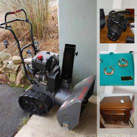 MaxSold Auction: This online auction features 14k gold earrings, Nikon camera, furniture such as Thomasville dresser, Bassett nightstand, and Stanley Furniture glass cabinet, art such as stained glass, original watercolor, and framed prints, glassware, pottery and more!