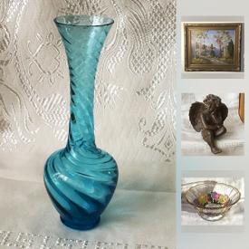 MaxSold Auction: This online auction features Otto Planding Oil Painting, Mayfair & Jackson Mixing Bowls, Vintage Leaded Glass Panel, Silverplate teapot, Antique Vintage side Table, Hand-Painted Glass Bowl, Turbo-Wash Tool, Ladders and much more!!