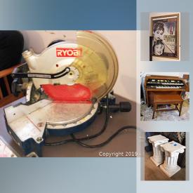 MaxSold Auction: This online auction features Sharper Image Wine Accessories, Sleeper Sofa, Display Plates, Figurines, Vintage Beer Cans, Vintage Armoire, Hammond Organ and Bench, DeWalt Saw, Ryobi Sander, Dewalt Reciprocating Saw, Mini Fridge and much more!